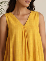 Thumbnail for trueBrowns Mustard Cotton Dobby Sleeveless Co-ord Set