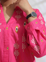 Thumbnail for trueBrowns Pink Cotton Print Flared Top Co-ord Set