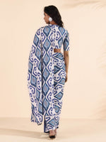 Thumbnail for trueBrowns Blue White Muslin Ikat Ready to Wear Saree - Distacart