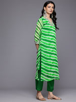 Thumbnail for Varanga Women Green Leheriya Zari And Sequins Embroidered Kurta Set With Dupatta - Distacart