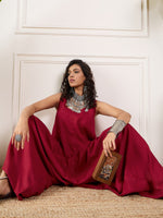 Thumbnail for InWeave Maroon Round Sleeveless Jumpsuit