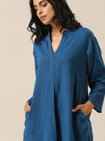 trueBrowns Classic Blue Slub Texture Relax Fit Co-Ord Set - Distacart