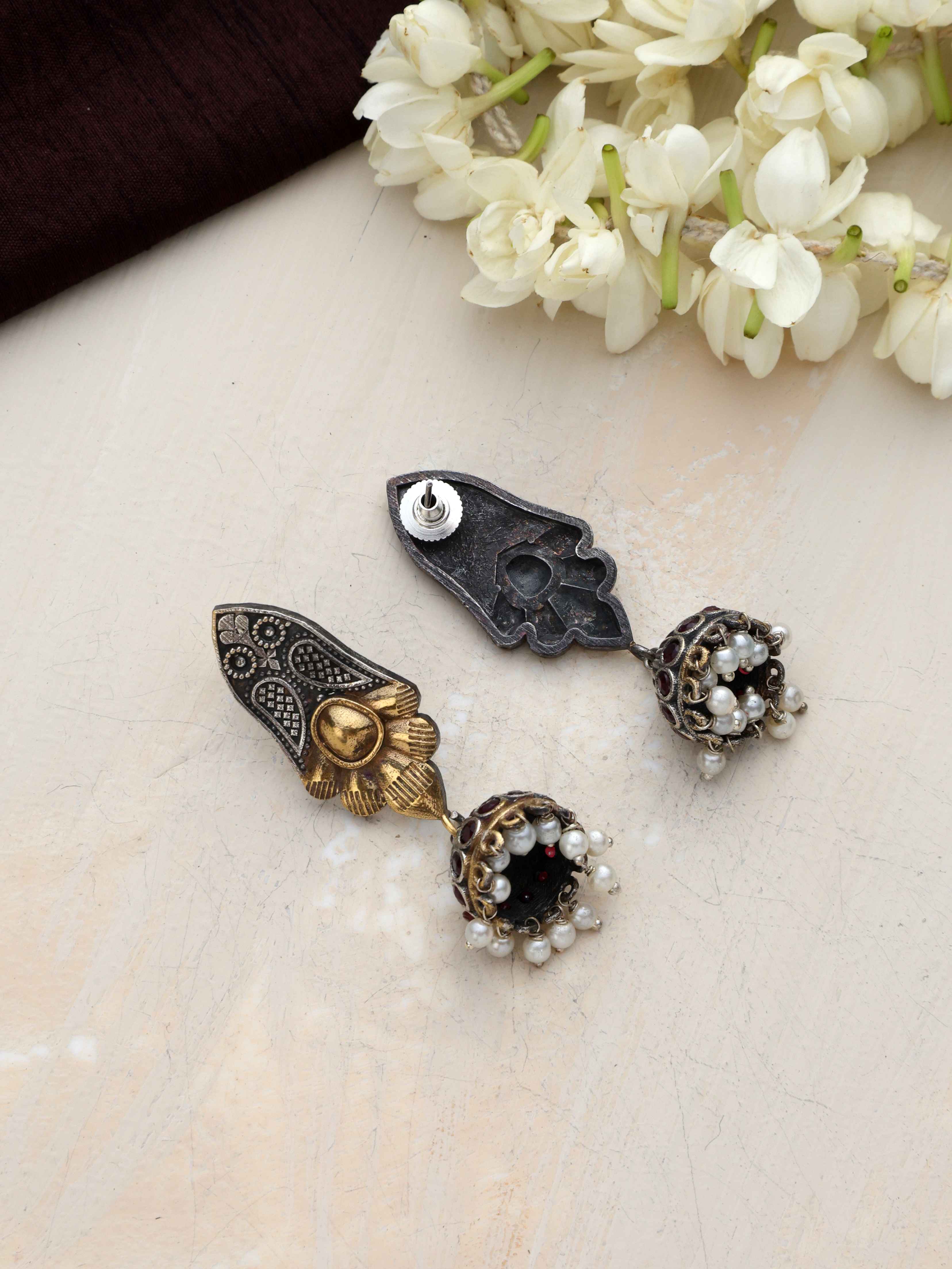 trueBrowns Silver Gold Tone Jhumka Earrings - Distacart