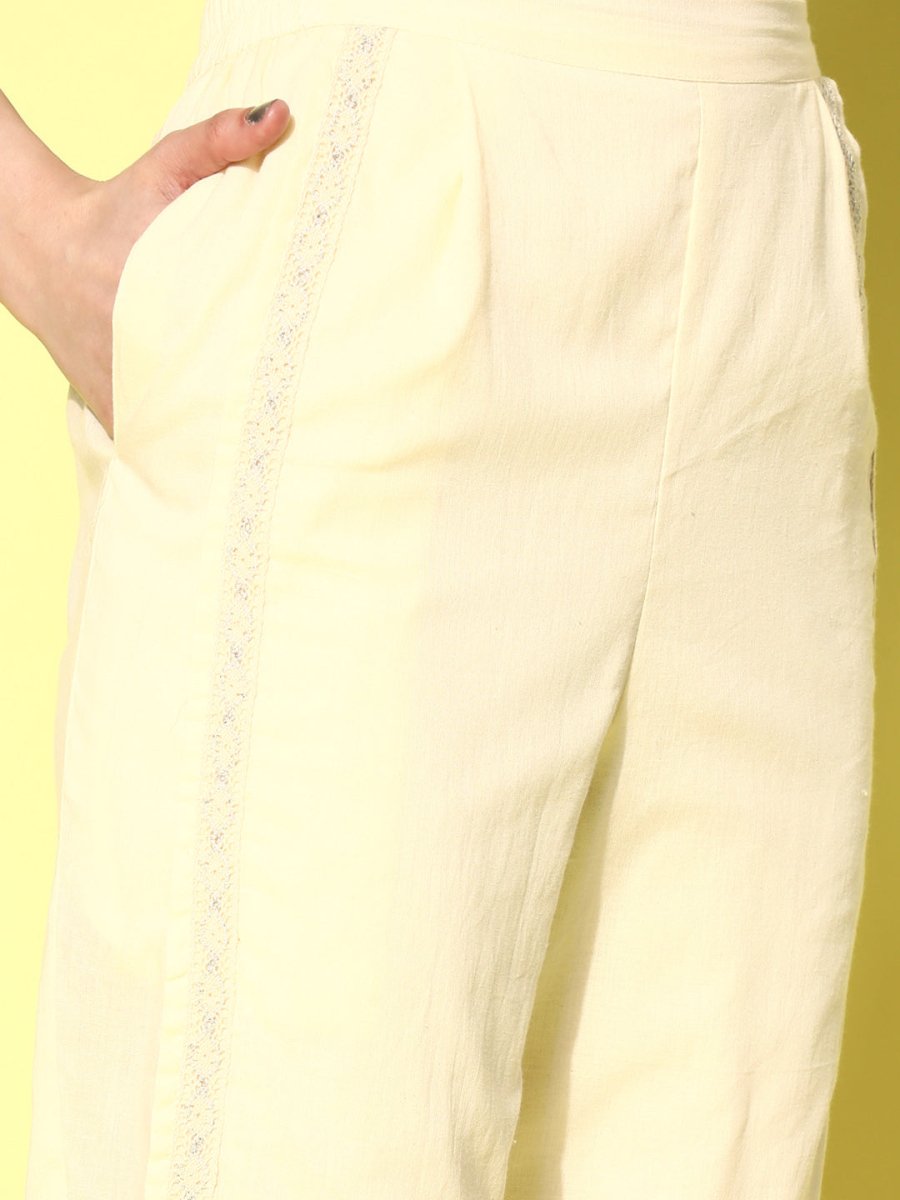 Ahalyaa Beige Floral Lace Insert Dhoti Pants - Distacart