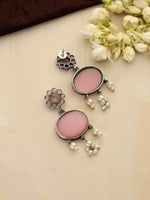 Thumbnail for trueBrowns Silver Tone Pink Stone Dangle Earrings - Distacart