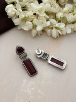 Thumbnail for trueBrowns Silver tone Red Stone Drop Earrings - Distacart