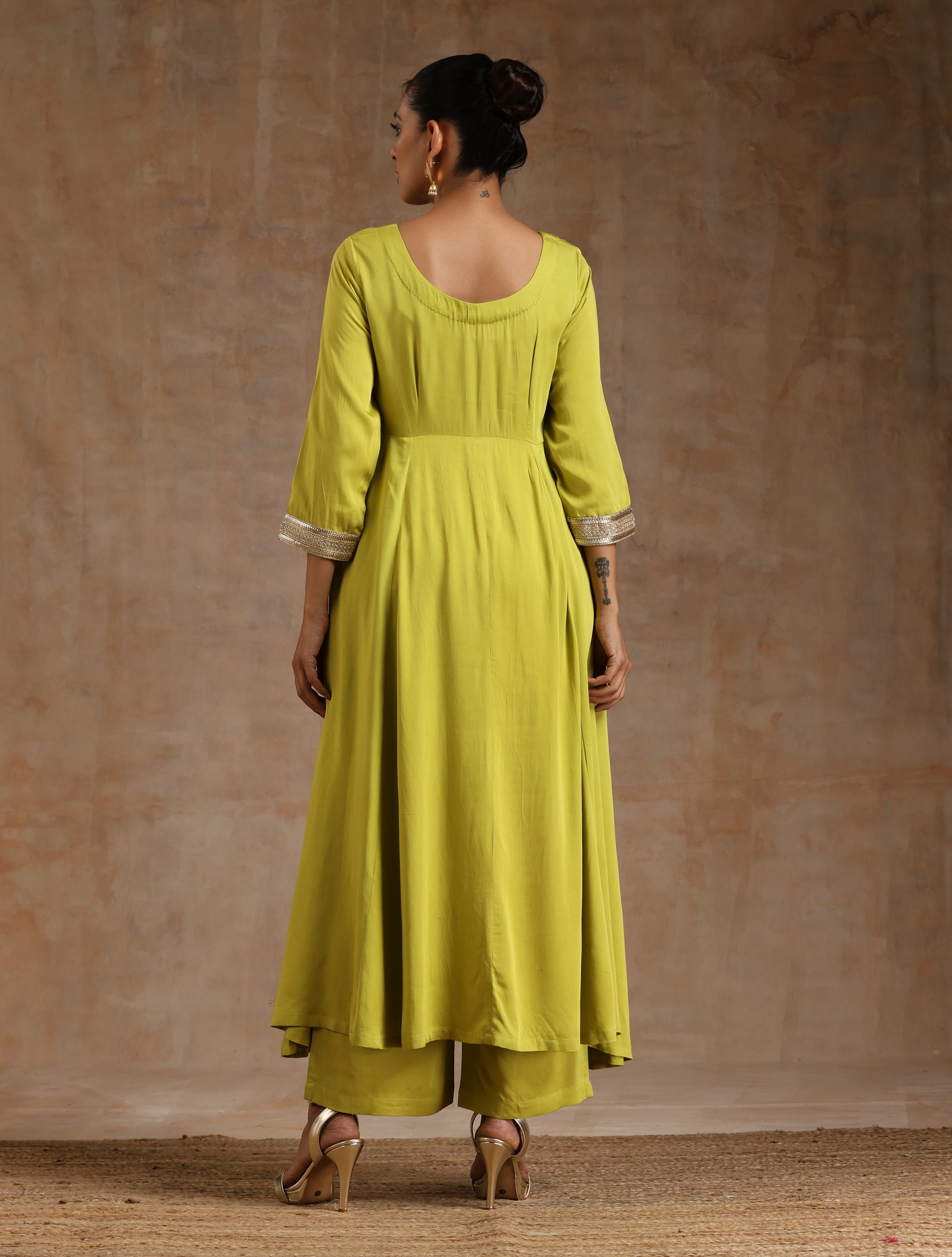 trueBrowns Lime Modal Satin Anarkali Set - Distacart