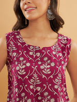 Thumbnail for InWeave Wine Cream Floral Print W/U Top