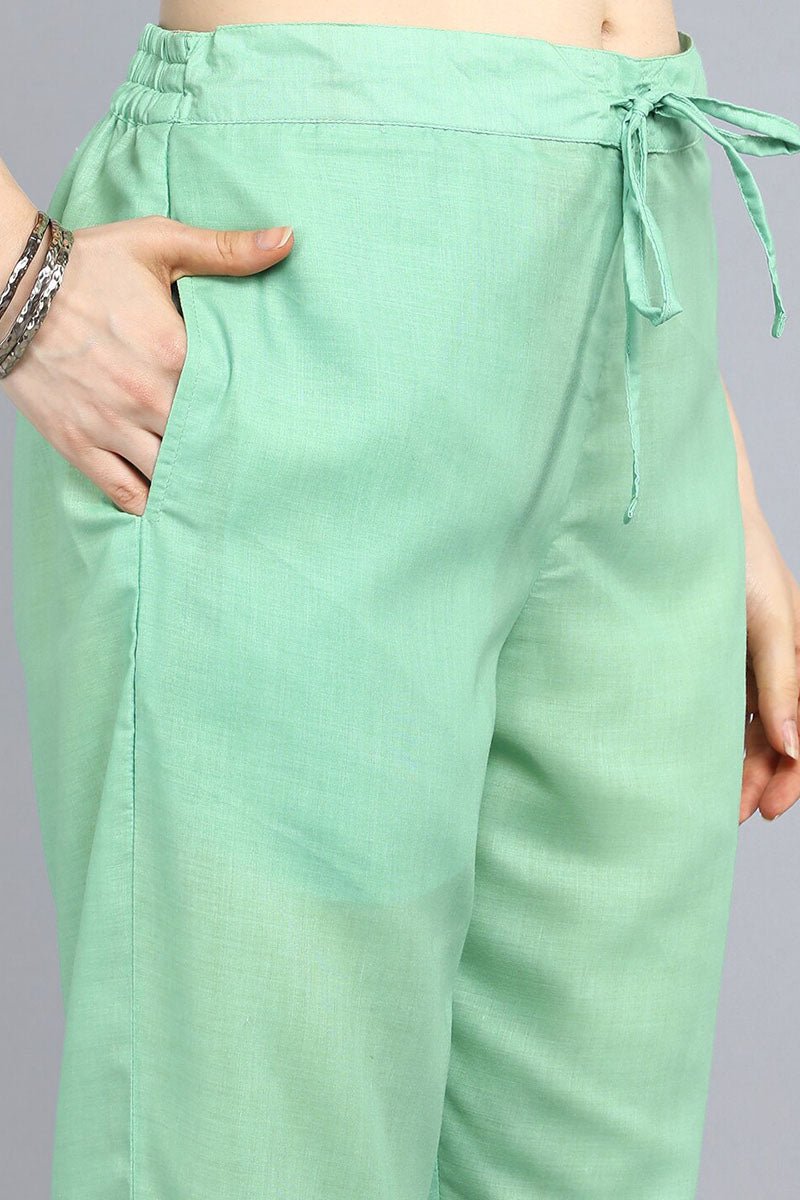 Ahika Lime Green Poly Chanderi Straight Kurta Pant With Dupatta