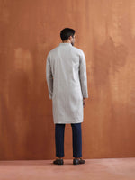 Thumbnail for trueBrowns Men's Grey Chanderi Front Open Kurta