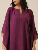 Thumbnail for trueBrowns Plum Purple Slub Texture High Low Kaftan Pant Set - Distacart