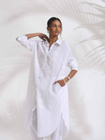 Thumbnail for trueBrowns White Cotton Schiffli Shirt Kurta Set