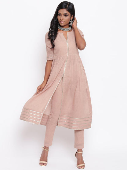trueBrowns Pure Cotton Beige Gota Slit Kurta Set - Distacart
