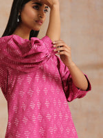 Thumbnail for trueBrowns Pink Dabu Print Cotton Baggy Sleeve Co-Ord Set - Distacart