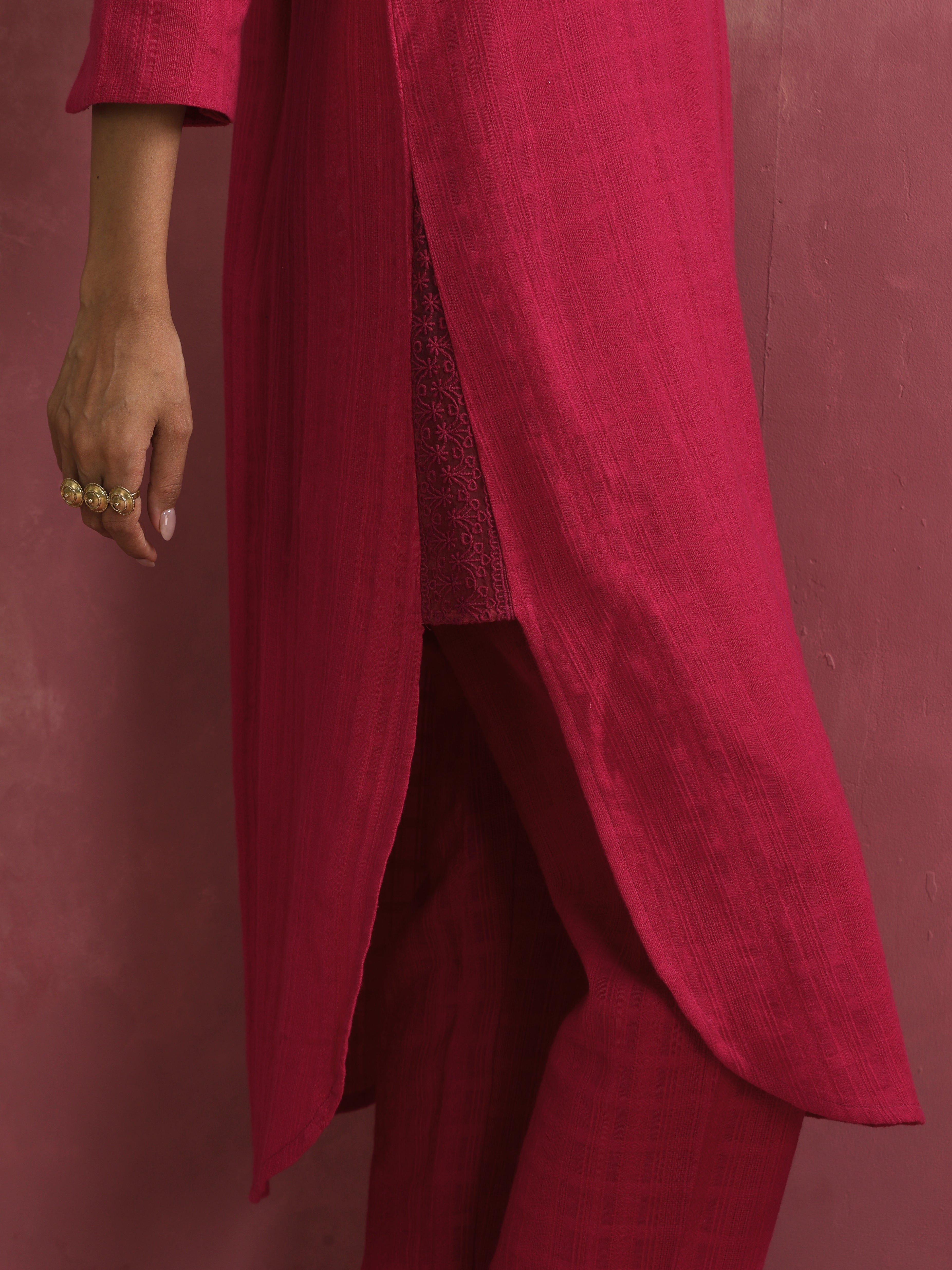 trueBrowns Magenta Cotton Dobby Kurta Set - Distacart