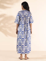 Thumbnail for trueBrowns Blue Cotton Ikat High-Low Kurta Pant Set - Distacart