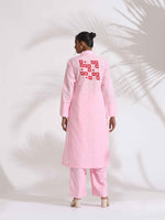Thumbnail for trueBrowns Pink Cotton Embroidered Kurta Set