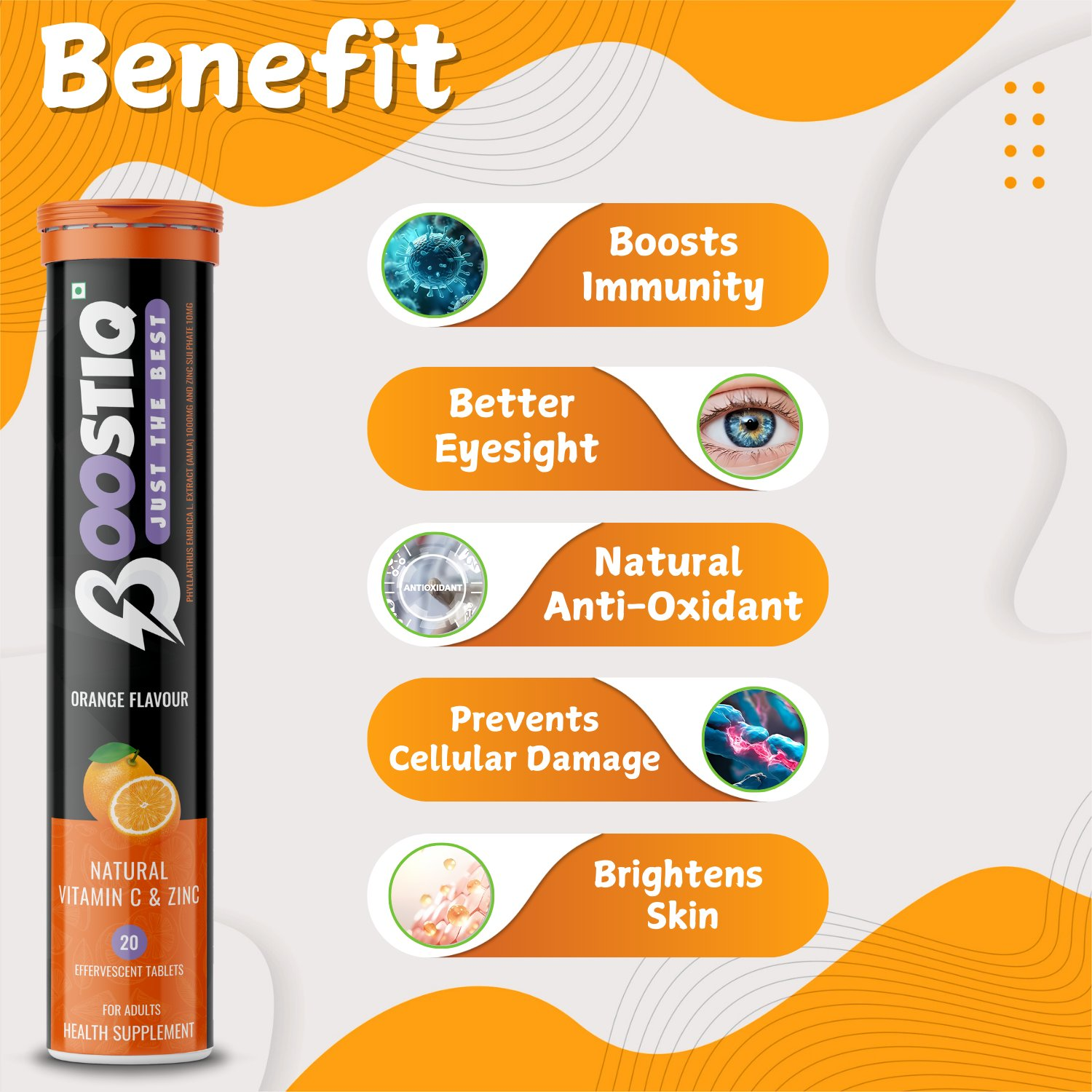 BOOSTIQ Vitamin C & Zinc Effervescent Tablets - Orange Flavour - Distacart