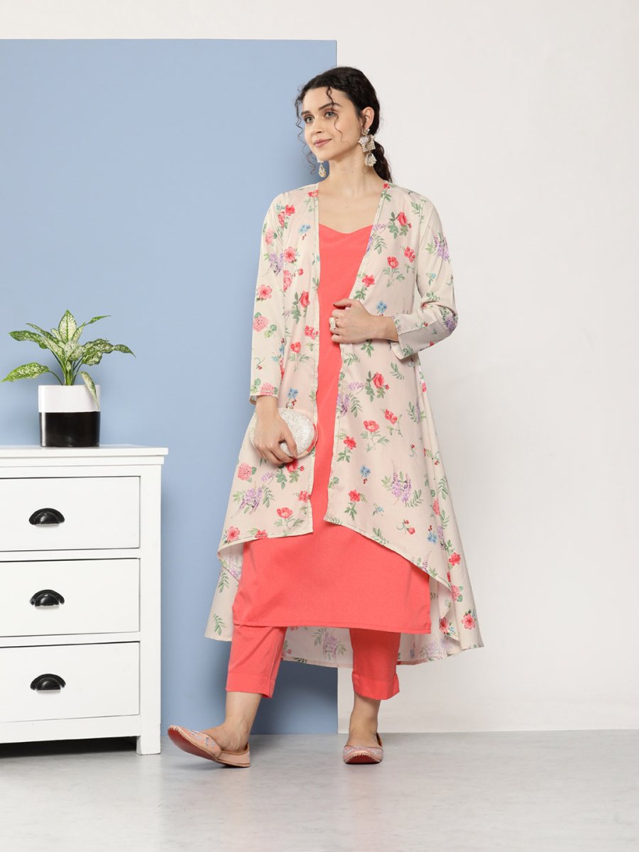 Ahalyaa Women Pink Floral Gotta Patti Kurta with Trousers - Distacart