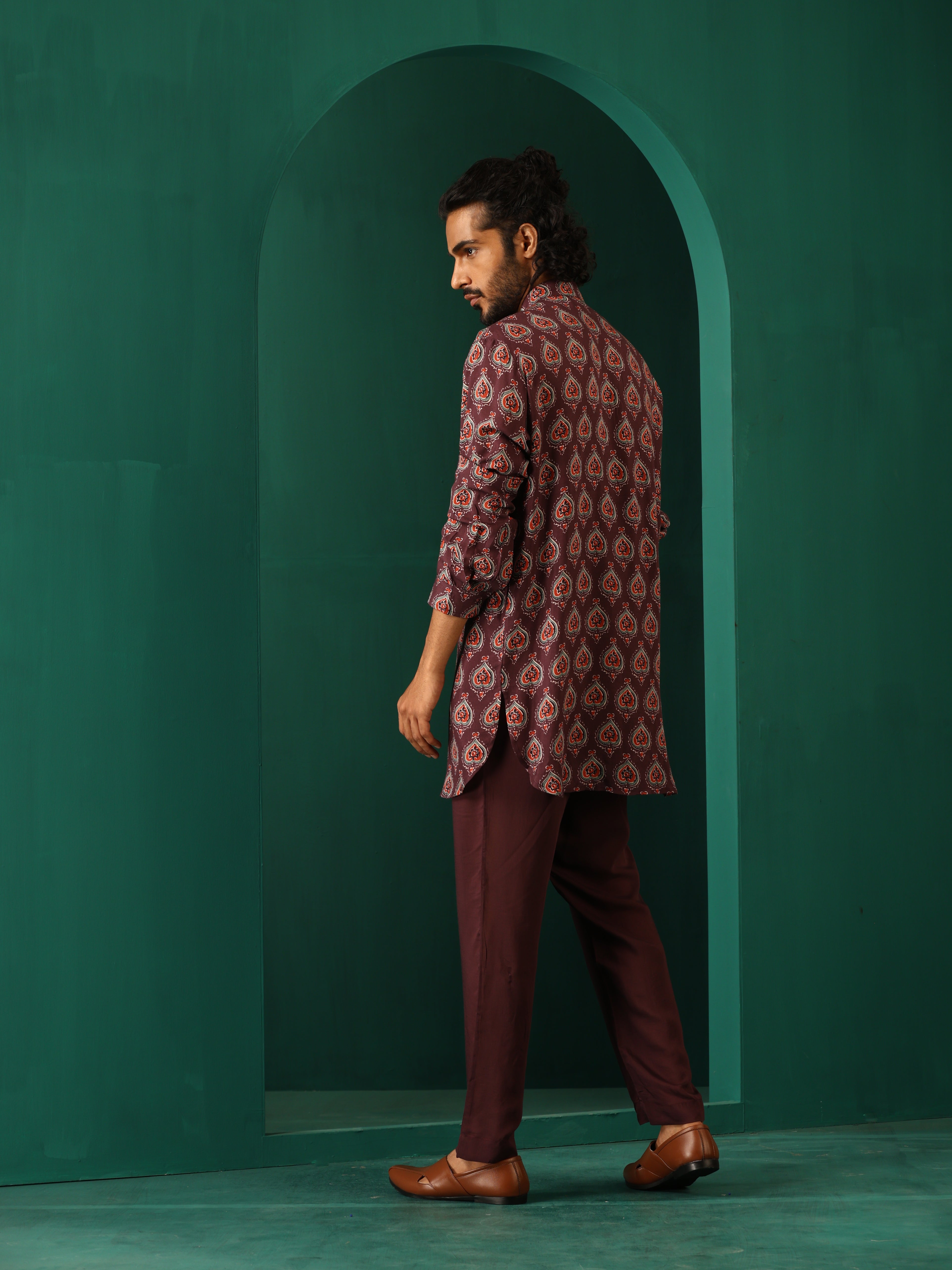 trueBrowns Men's Deep Purple Paan Muslin Silk Printed Co-ord Set - Distacart