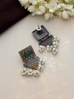 Thumbnail for trueBrowns Silver Gold Tone Floral Silver Jaal Dangle Earrings - Distacart