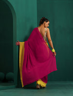 Thumbnail for trueBrowns Lime Yellow Pink Muslin Silk Ready to Wear Saree - Distacart