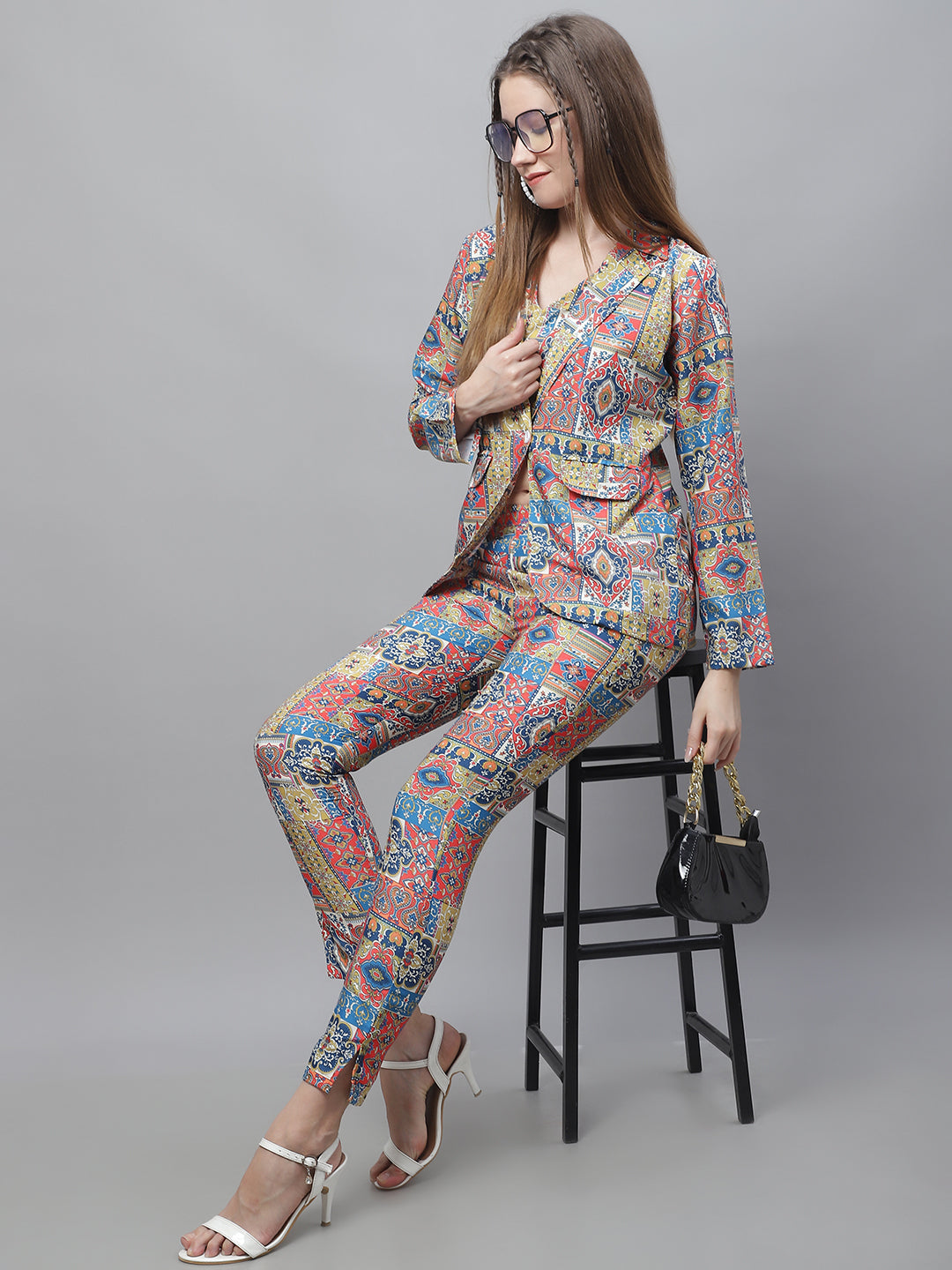 Jainish Women's WoDigital Printed Crop Top and Jacket Set - Multi - Distacart