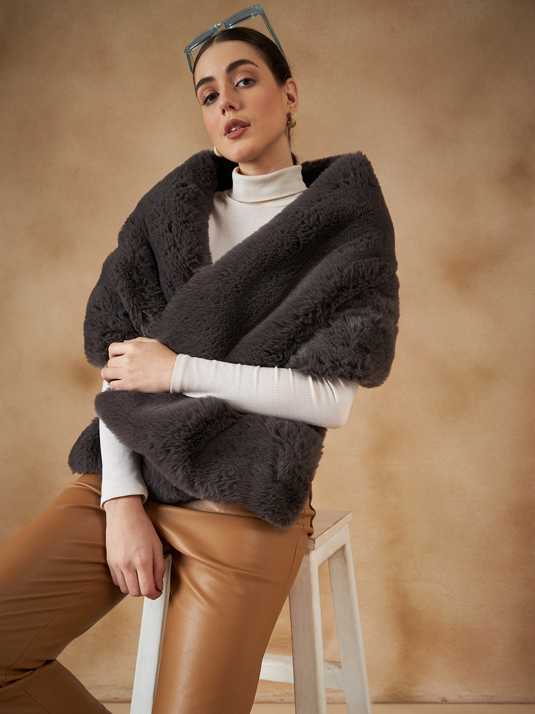 InWeave Slaty Grey Long Faux Fur Cape