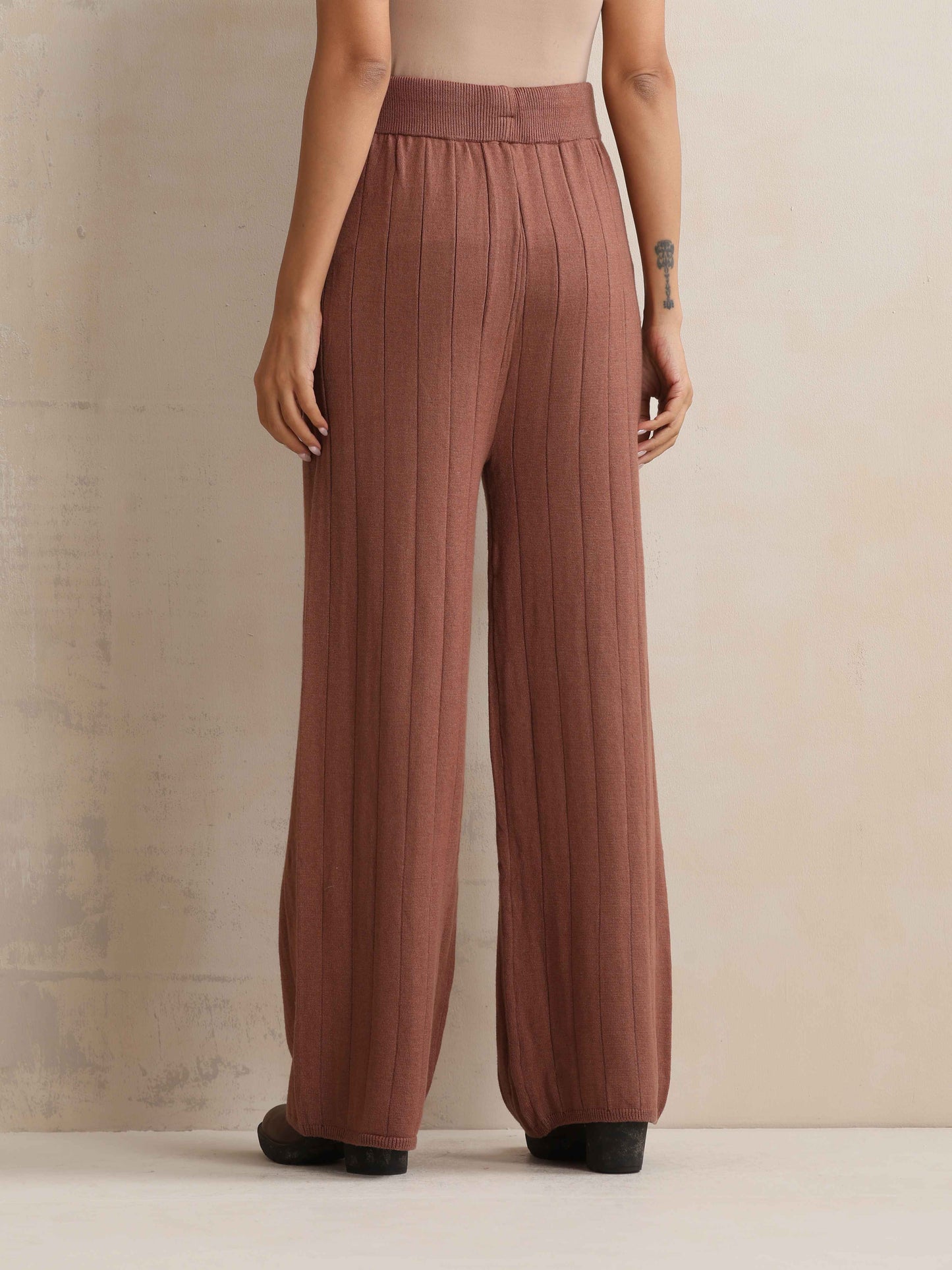 trueBrowns Peach Woollen Flared Pants - Distacart
