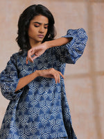 Thumbnail for trueBrowns Indigo Dabu Overall Print Cotton Baggy Sleeve Co-Ord Set - Distacart