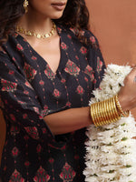 Thumbnail for trueBrowns Black Print Kurta Co-ord Set
