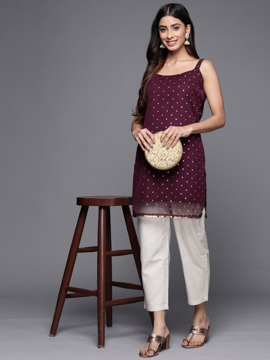 Ahalyaa Geometric Printed Net Tunic With Lace Inserts - Distacart