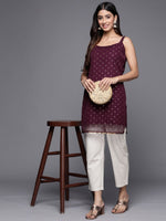Thumbnail for Ahalyaa Geometric Printed Net Tunic With Lace Inserts - Distacart