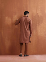 Thumbnail for trueBrowns Men's Brown Cotton Front Open Kurta