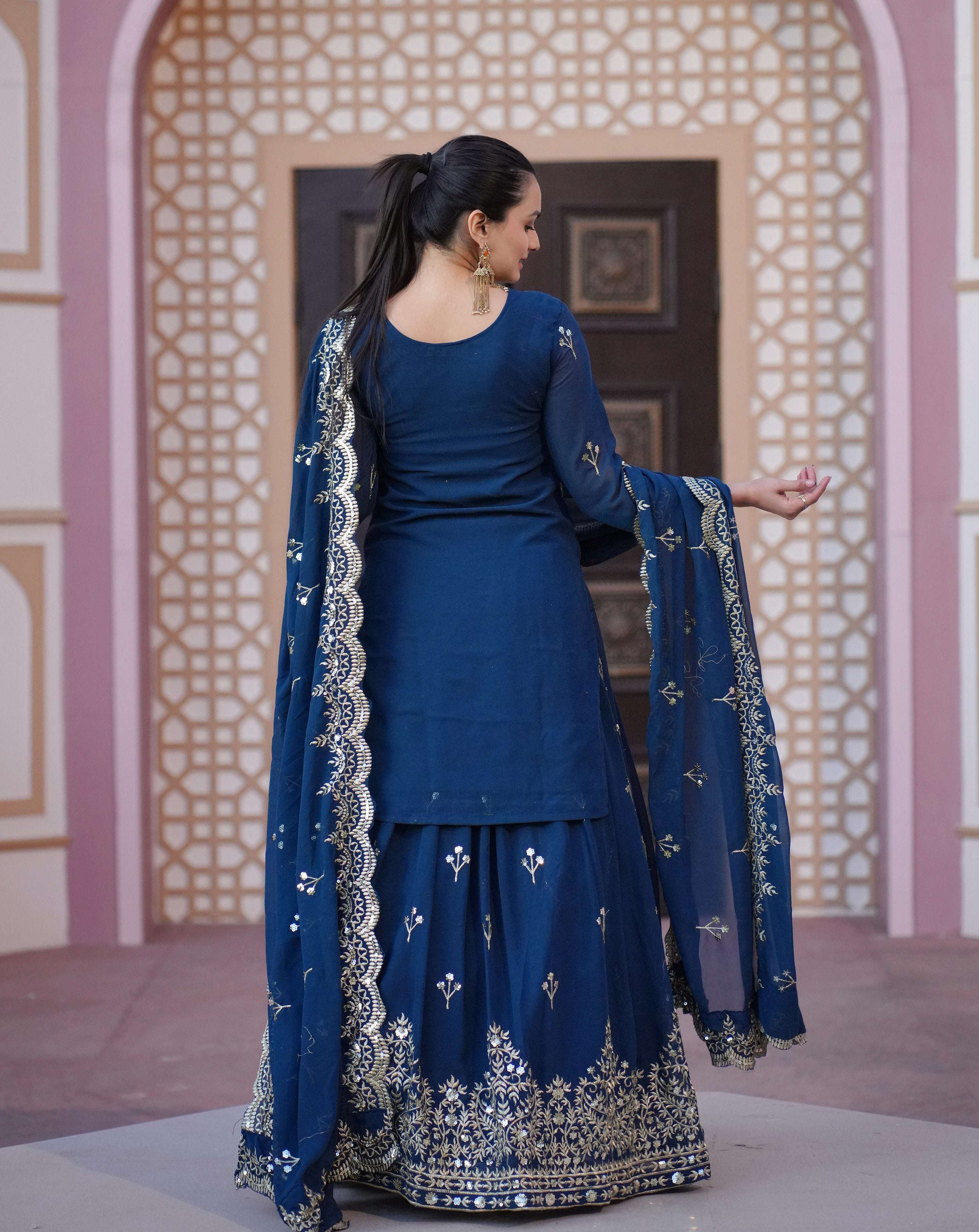 Yash Enterprise Latest Embroidery Sequence Blue Readymade Salwar Suit