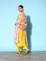 Thumbnail for Varanga Yellow Embroidered Kurta With Trouser And Embroidered Dupatta