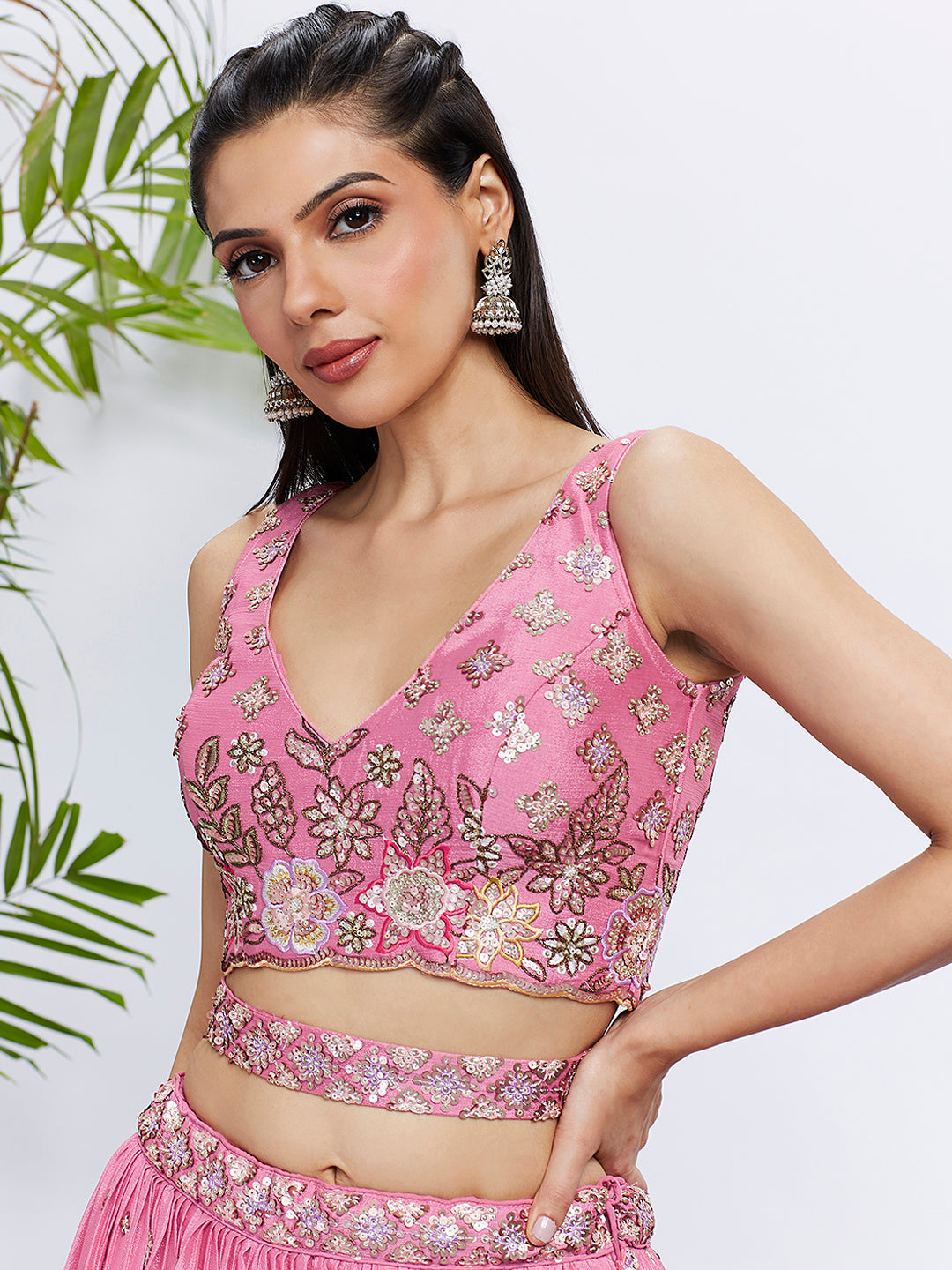 House of Panchhi Lime Green Chiffon Sequins And Thread Embroidery Lehenga Choli & Dupatta - Distacart