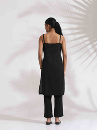 Thumbnail for trueBrowns Black Cotton Embroidered Straight Kurta Set