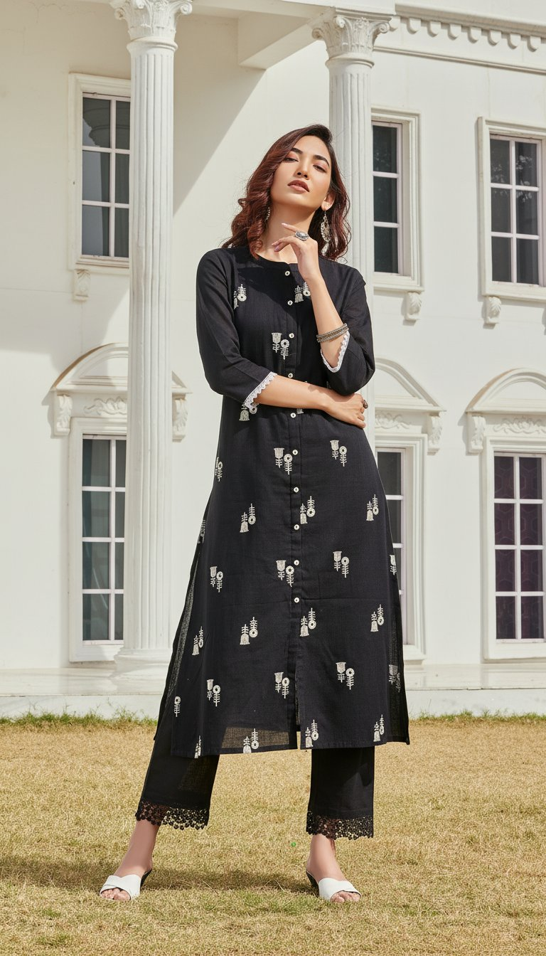 BulBul Rashmika Cotton Black Kurta Set