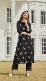 Thumbnail for BulBul Rashmika Cotton Black Kurta Set