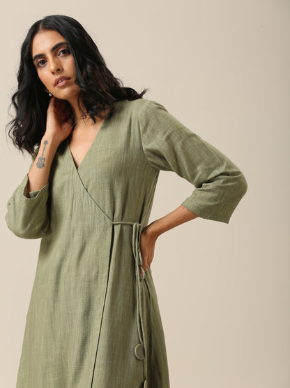 trueBrowns Sage Slub Texture Angrakha Pant Set | Relove - Distacart