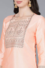 Thumbnail for Ahika Peach Poly Silk A-Line Kurta Pant With Dupatta