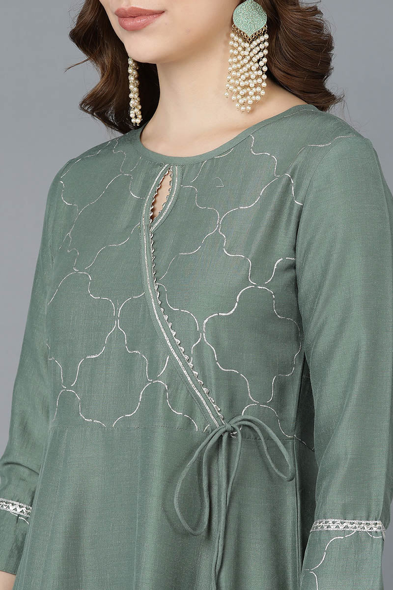 Ahika Teal Poly Silk Embroidered Kurta Trousers With Dupatta
