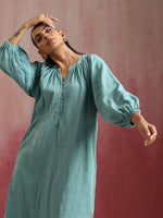 Thumbnail for trueBrowns Aqua Blue Cotton Dobby Dress - Distacart