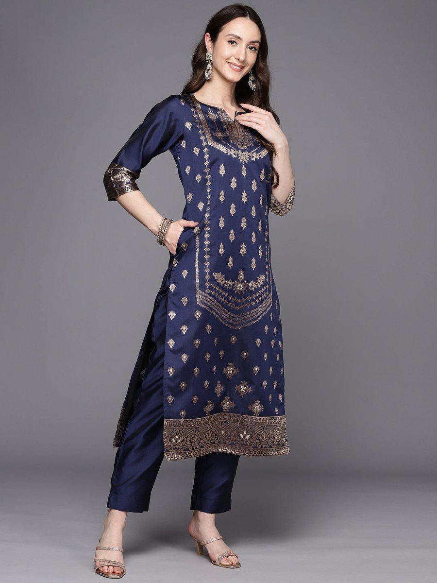 Ahalyaa Unstitched Navy Blue Dress Material - Distacart