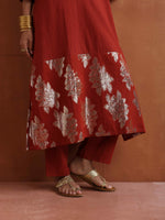 Thumbnail for trueBrowns Rust Metallic Straight Kurta Set