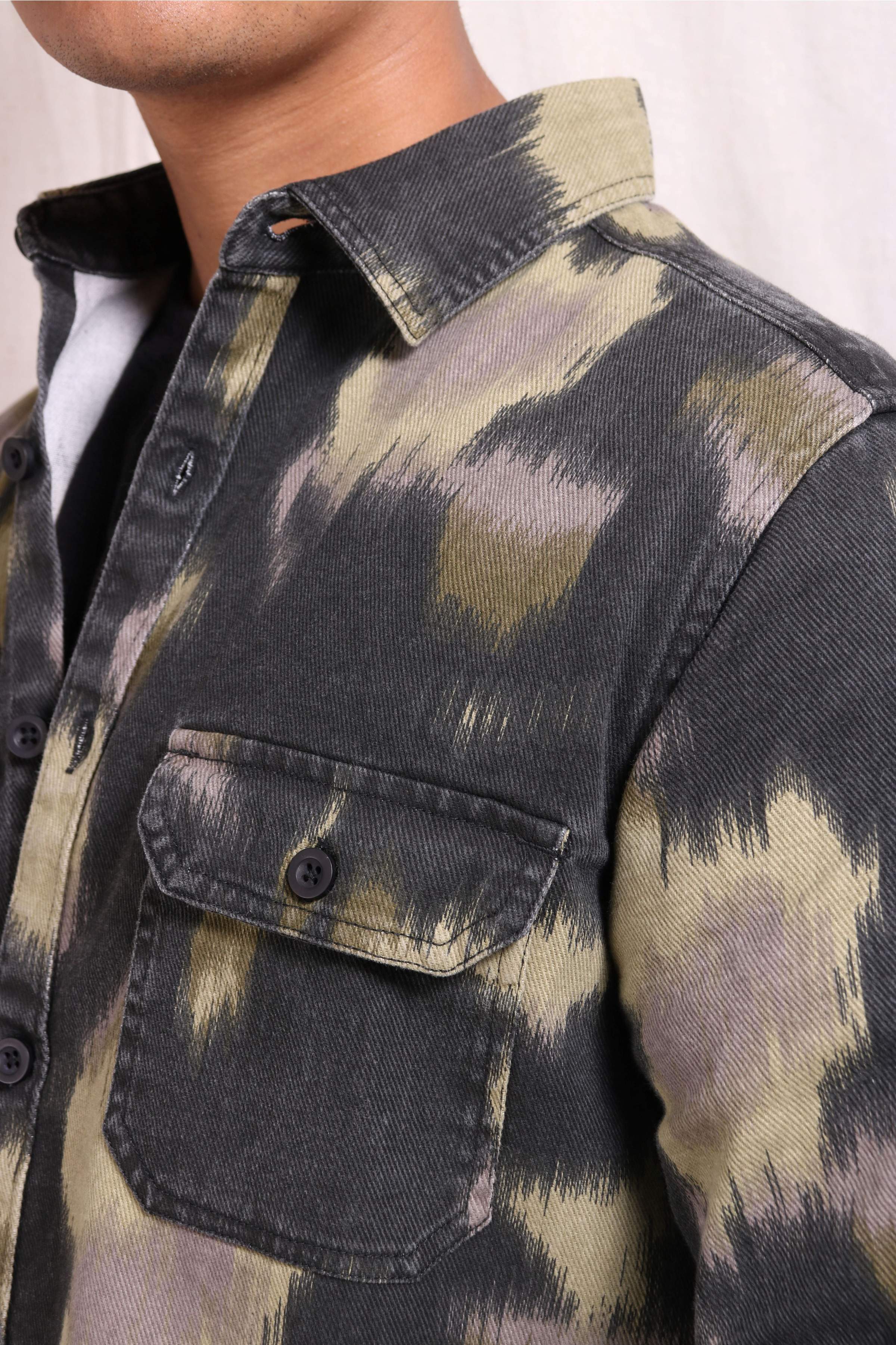 Xkind Light Green Printed Denim Shacket