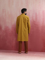Thumbnail for trueBrowns Men's Mustard Mandarin Collar Kurta - Distacart