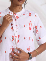 Thumbnail for trueBrowns White Cotton Print Flared Kurta Set