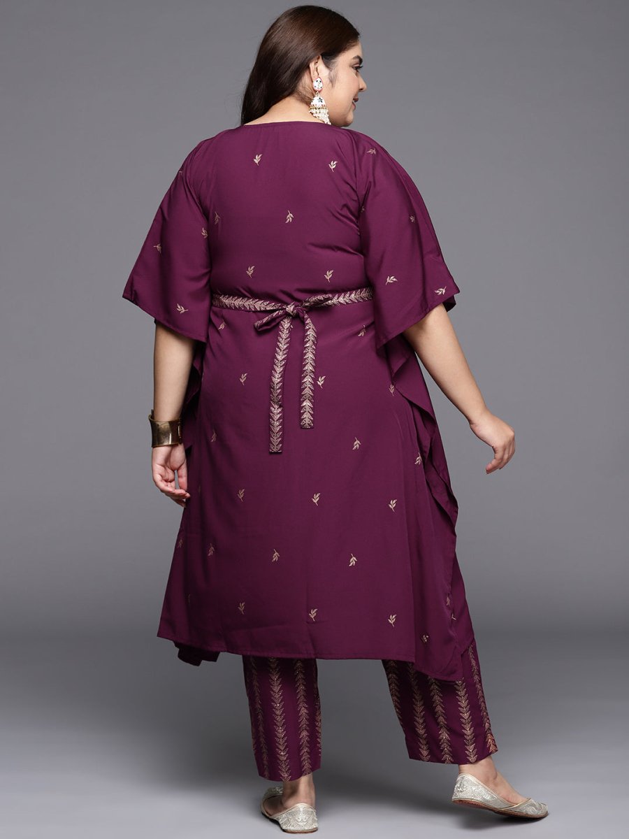 Ahalyaa Plus Size Floral Printed Kaftan Kurta with Trousers - Distacart
